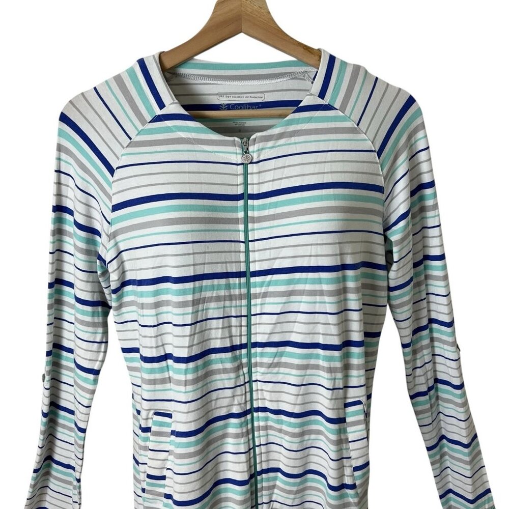 COOLIBAR Cabana Hightide Swim Coverup Small UPF 50+ Full Zip Jacket Stripes - Picture 4 of 12